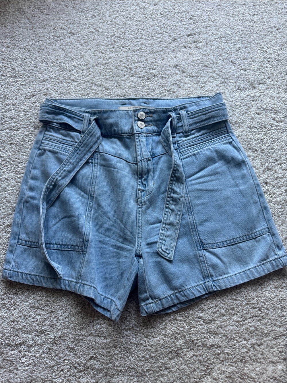 Hudson Jeans Light Blue High-Waist Tie-Belt Denim Shorts